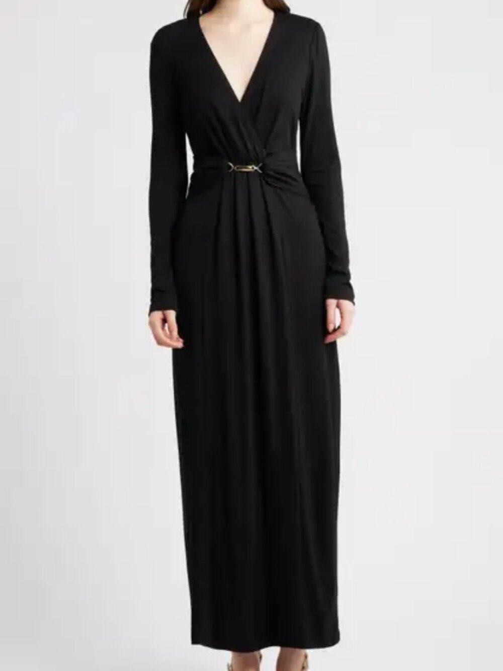 Halogen - Wrap Front Long Sleeve Maxi Dress - Black, NWT, L